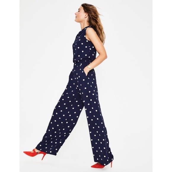 Boden Pants & Jumpsuits Boden Clarissa Jumpsuit Navy Polka Dot